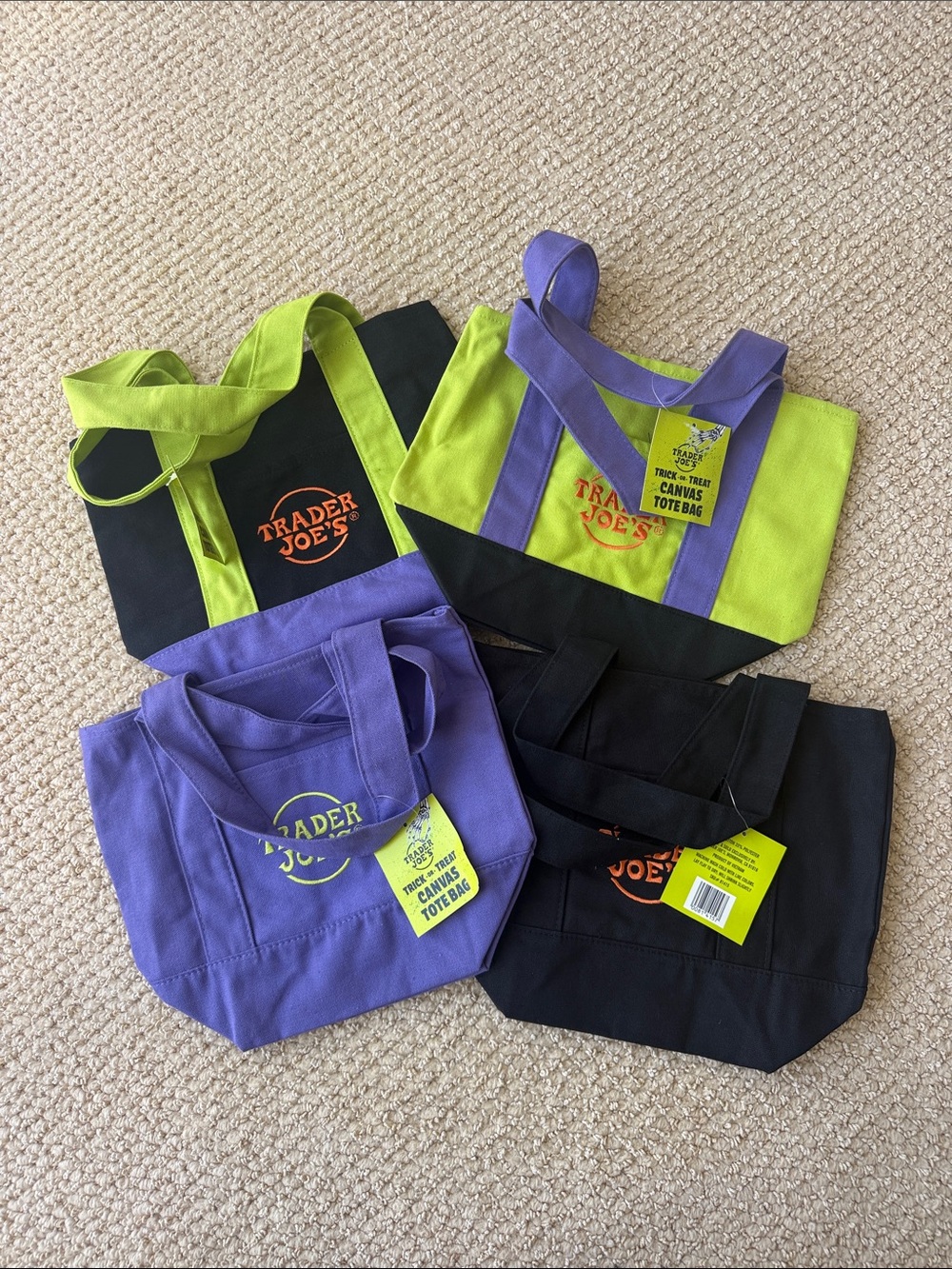 Trader Joes Mini Canvas Tote Bag Set of 4 Halloween full set